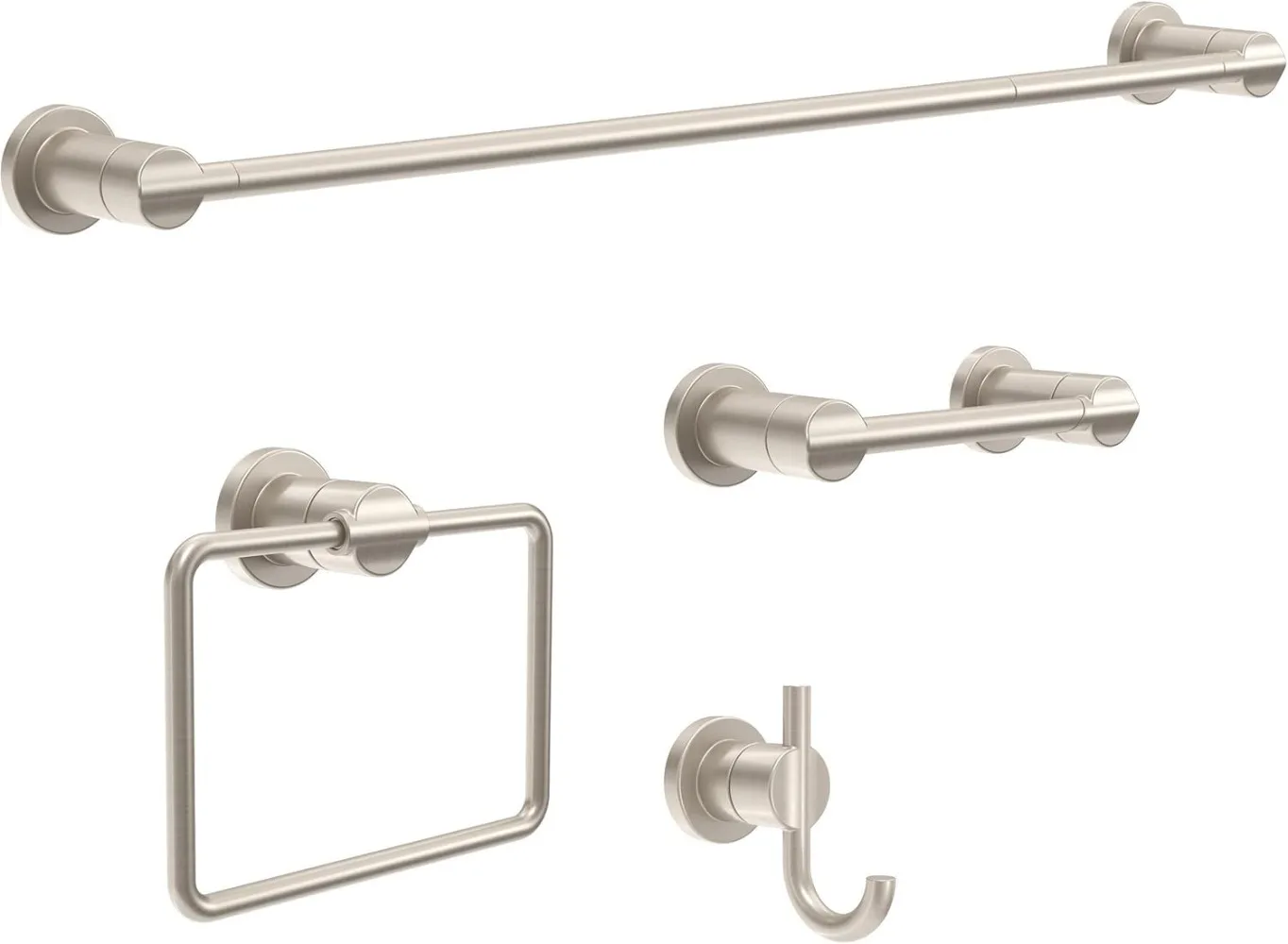 NIC64-DN Nicoli 4-Piece Bath Hardware Set 18 To 24 in. Towel Bar, Toilet Paper Holder, Towel Ring, Towel Hook in Brushed Nickel