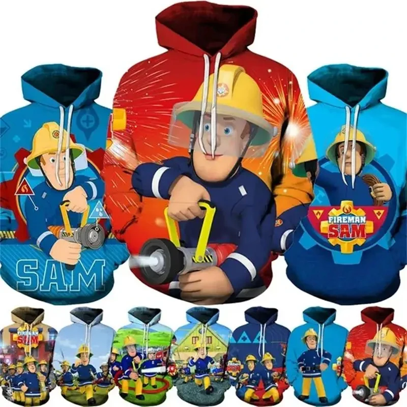 

Funny Fireman Sam Graphic Hoodies for Kids Boys Cartoon Hoodie 3D Printing Long Sleeves Pullovers Kid Fashion Hooded Sweatshirts