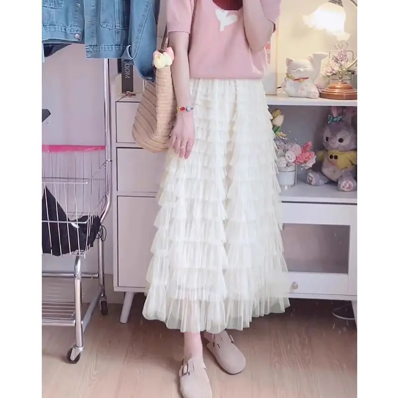 

High Waist A-Line Me Skirt Cake Sle Gentle Versatile Midi Skirt for Small Figures Autumn Season Soft Ele Korean Version