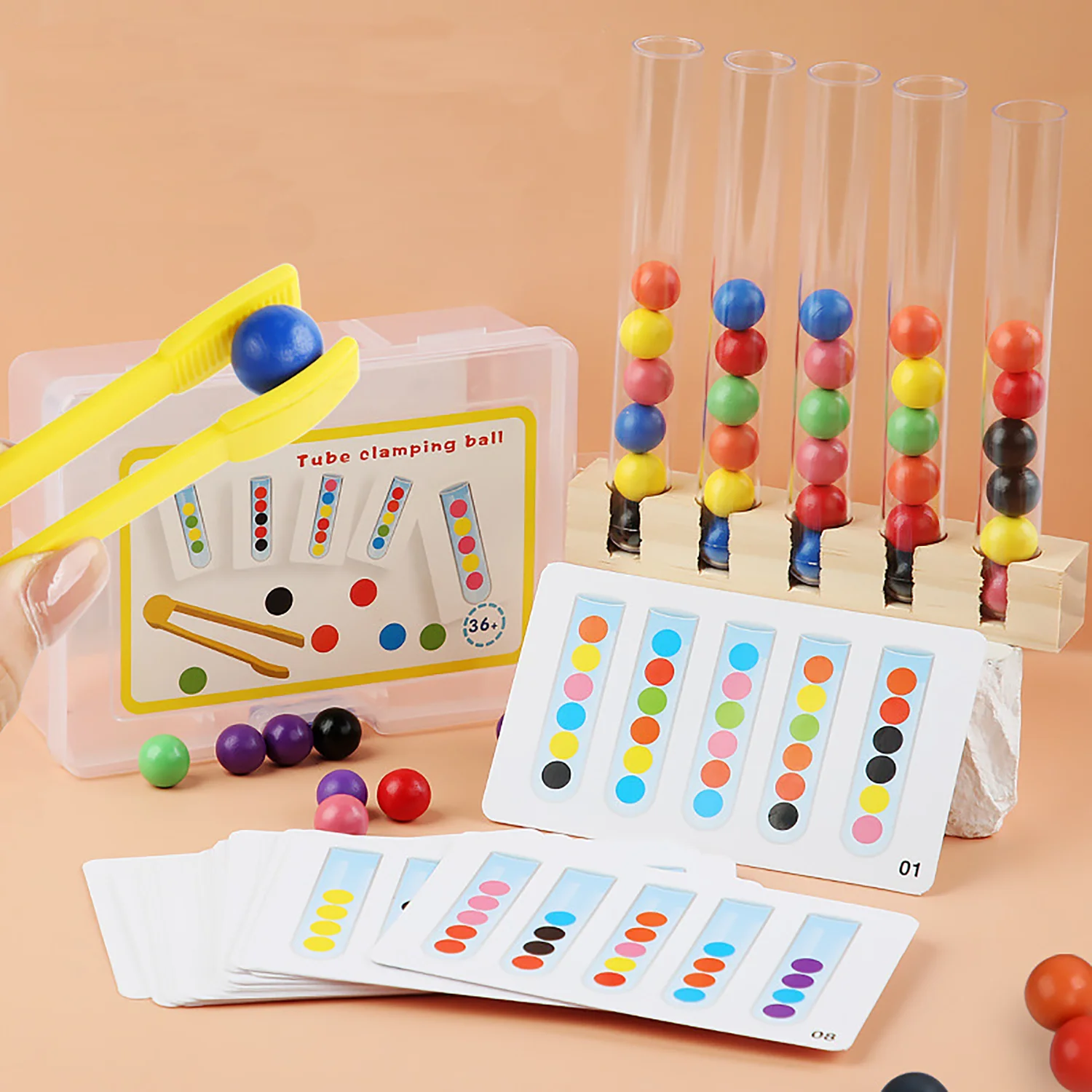 لعبة ألغاز خشبية للتعليم المبكر للأطفال، مشبك أنبوبي للاختبار، تعامل الألوان بين الوالدين والطفل، لعبة ألغاز التنسيق بين اليد والعين #1