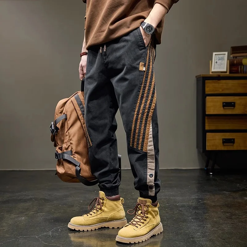 

American Retro Workwear Pants Men's Spring Autumn High End Cuffed Casual Long Trousers Wear Resistant Loose Fit Leisure Pants