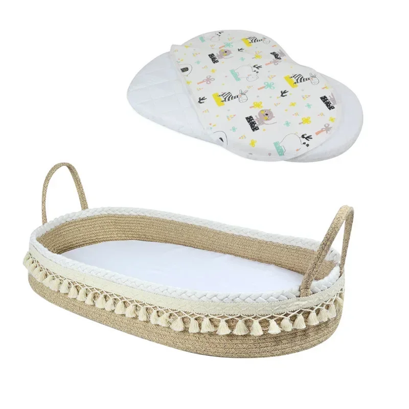 Cotton Rope Baby Basket Portable Cotton Rope Baby Rest Basket Foldable Sponge Pad