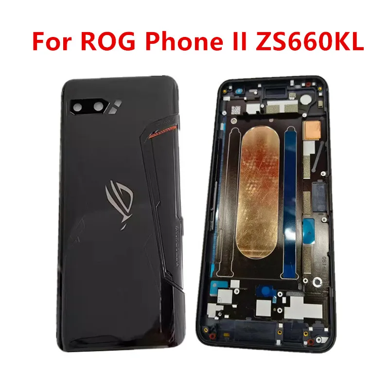 

Rog2 Rear Housing For Asus Zenfone ROG Phone II ZS660KL 2 Back Cover Middle Frame Repair Replace Battery Door Case + Camera Lens