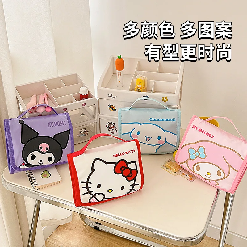 

Kawaii Sanrio Bag Hello Kitty Kuromi Large Capacity Folding Cartoon Makeup Bag Cute Travel Portable Cosmetics Brush Storage Bag