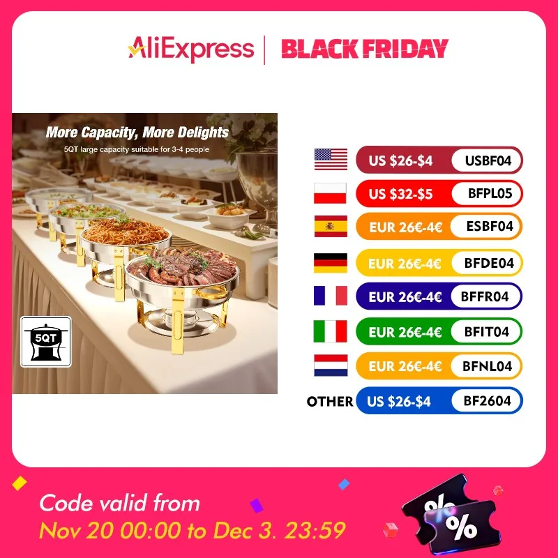 

2/4/6 Pack Stainless Steel Chafing Dish Buffet Chafer Pan Round Catering Warmer w/Glass Lid for Party Banquet