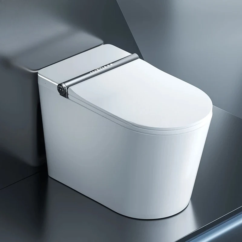 

Роскошное белое цельное керамическое сиденье для унитаза с цифровым дисплеем, датчик ног, пульт дистанционного управления, S-образный дренаж для домашней ванной комнаты