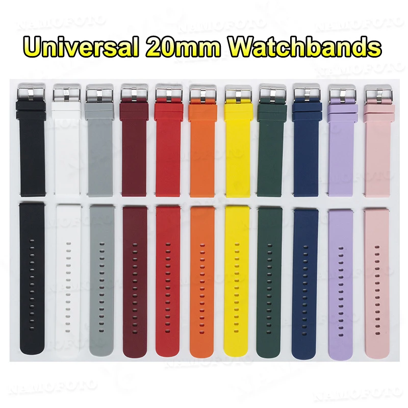 

20mm Watch Band Universal Silicone Strap Watchband Quick Release for Huawei Samsung Xiaomi Amazfit Lige Bracelet Wristband