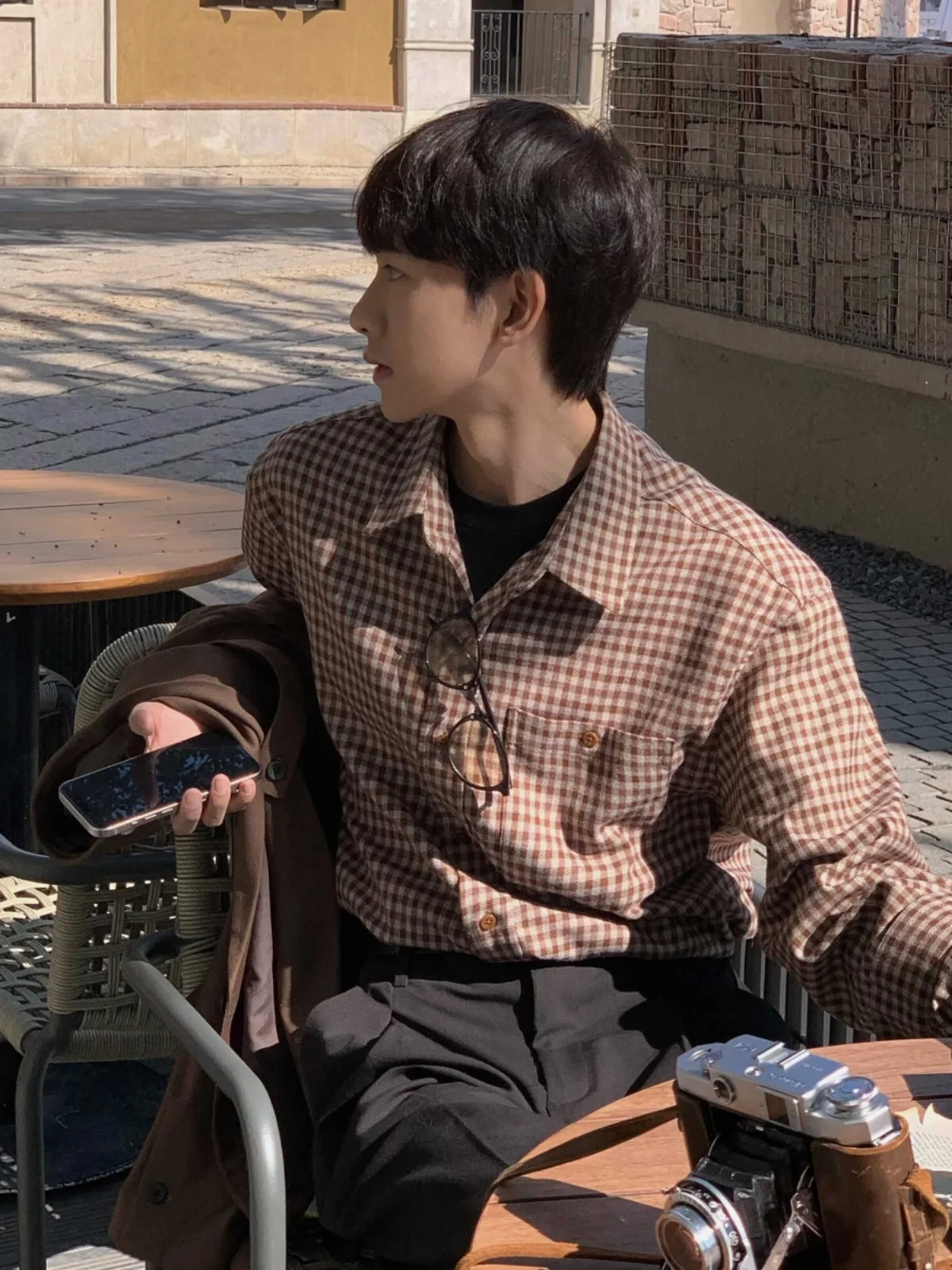 

Корейская простая модная клетчатая куртка для мужчин, осеннее легкое пальто Sli в клетку в стиле ретро для взрослых