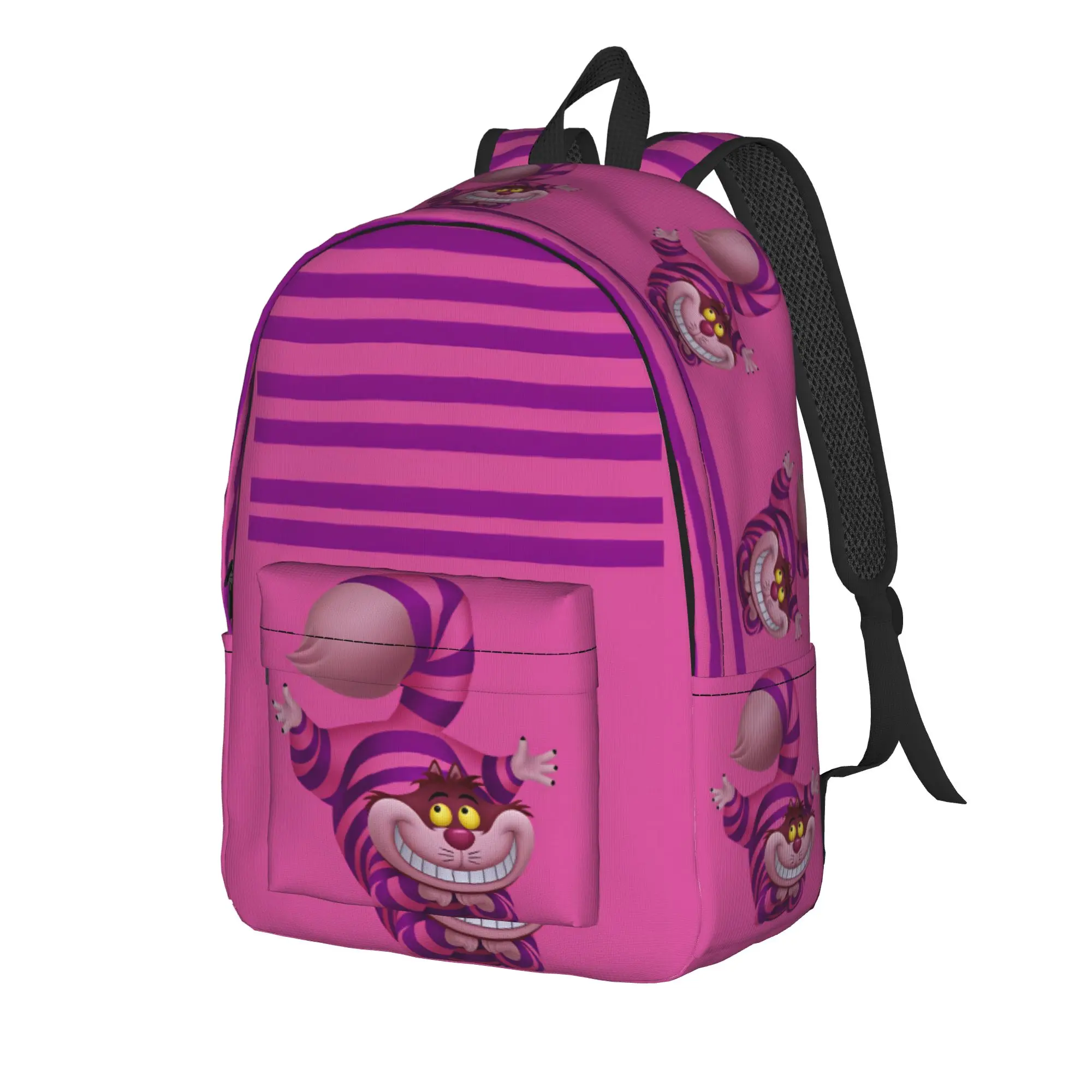 Cheshire Cat Character Stripe Backpack  Elegant Backpacks Girl Camping Durable School Bags Design Rucksack