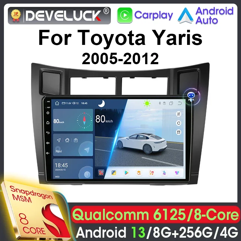 2 Din Android 13 Car Radio Qualcomm SM6125 For Toyota Yaris 2005 - 2012 Car Intelligent Systems Stereo GPS 4G Carplay Auto QLED