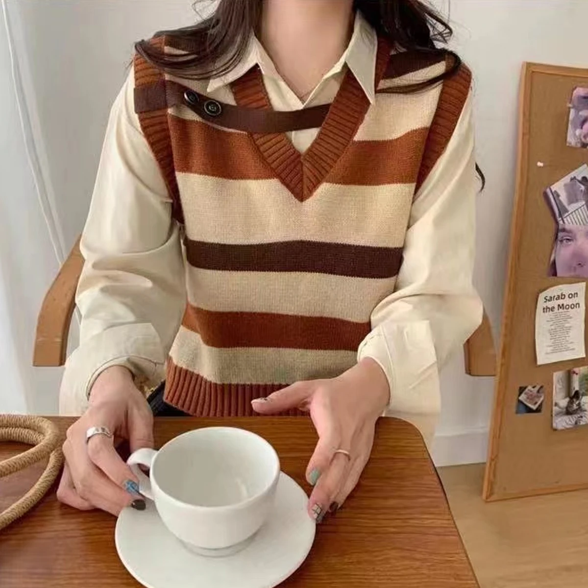 Striped Vintage Sweater Vests Women Cropped Cozy Ulzzang Chic Design Students Vibe Soft Harajuku Knitting Popular Hip Hop Ins