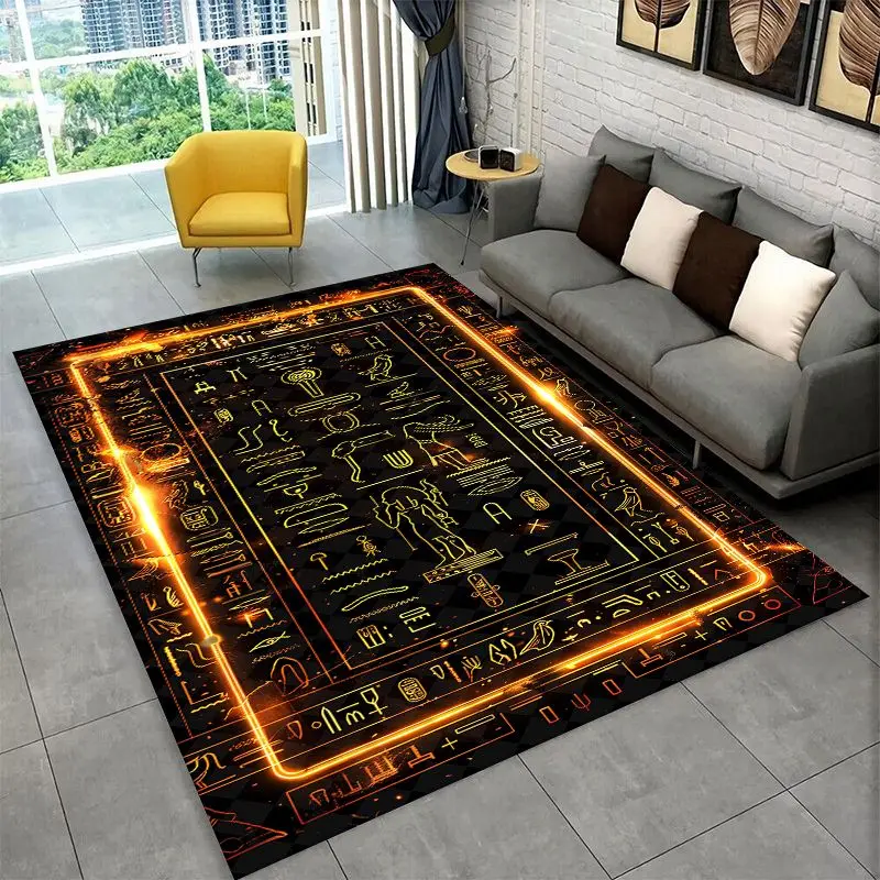 Retro Egyptian Mural Hieroglyphics Symbol Area Rug Non-slip Carpet for Bedroom Living Room Sofa Doormat Home Decor Floor Mat