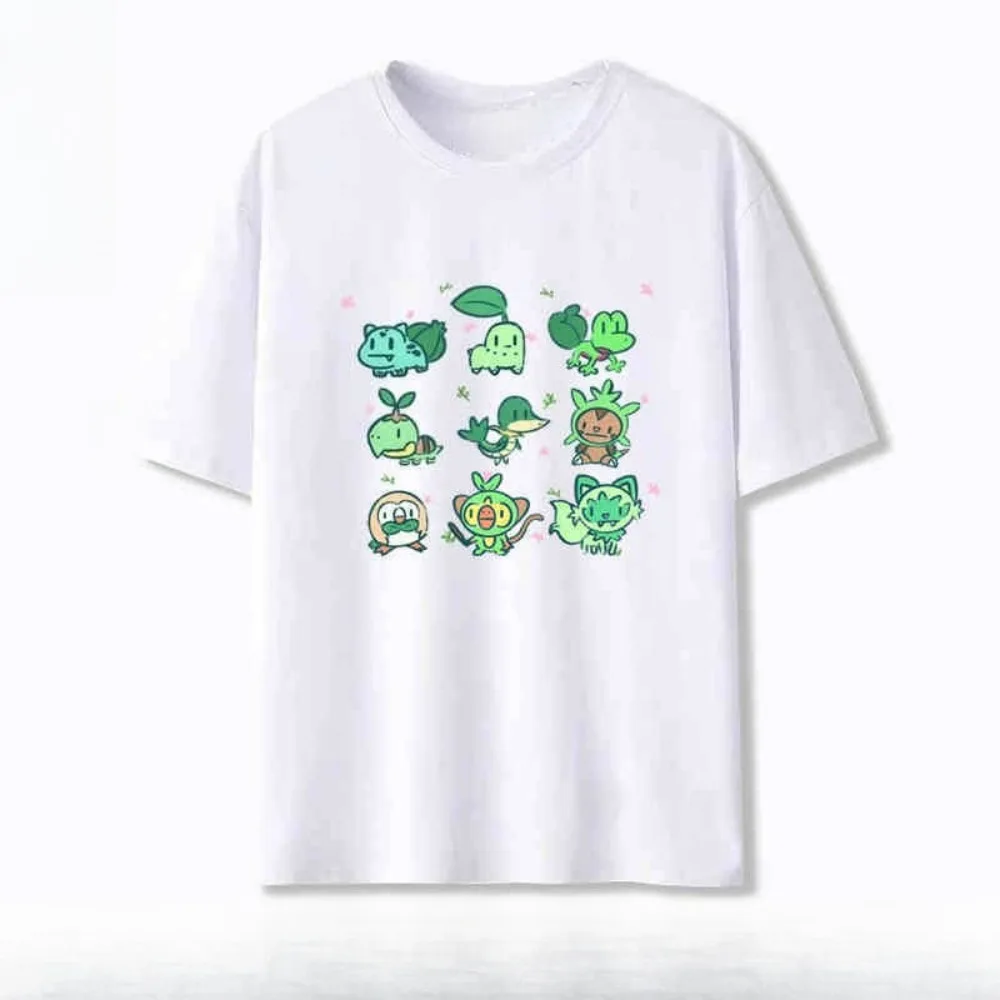 Bandai New Pokémon Pocket Game Beginner Pokémon Printed T-Shirt Men's and Women's Summer Loose Casual Trend Short Sleeve Top