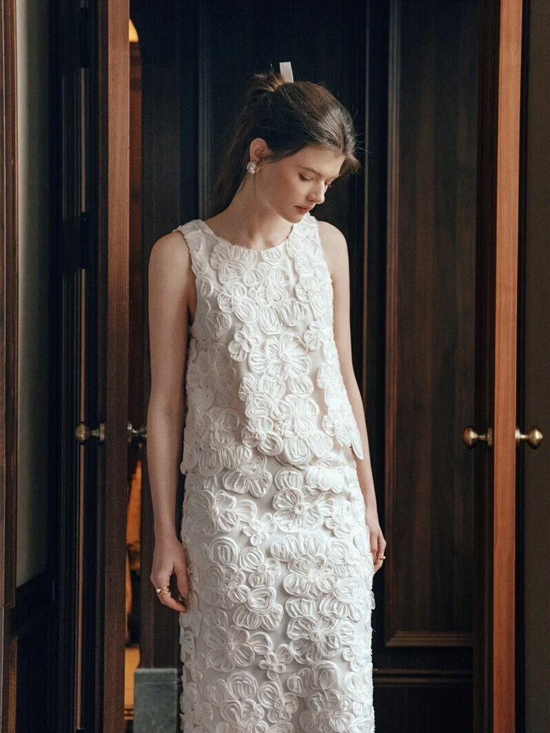 

Женский летний повседневный топ-жилет Miaowen с круглым вырезом и 3D-цветочным дизайном из полиэфирного волокна