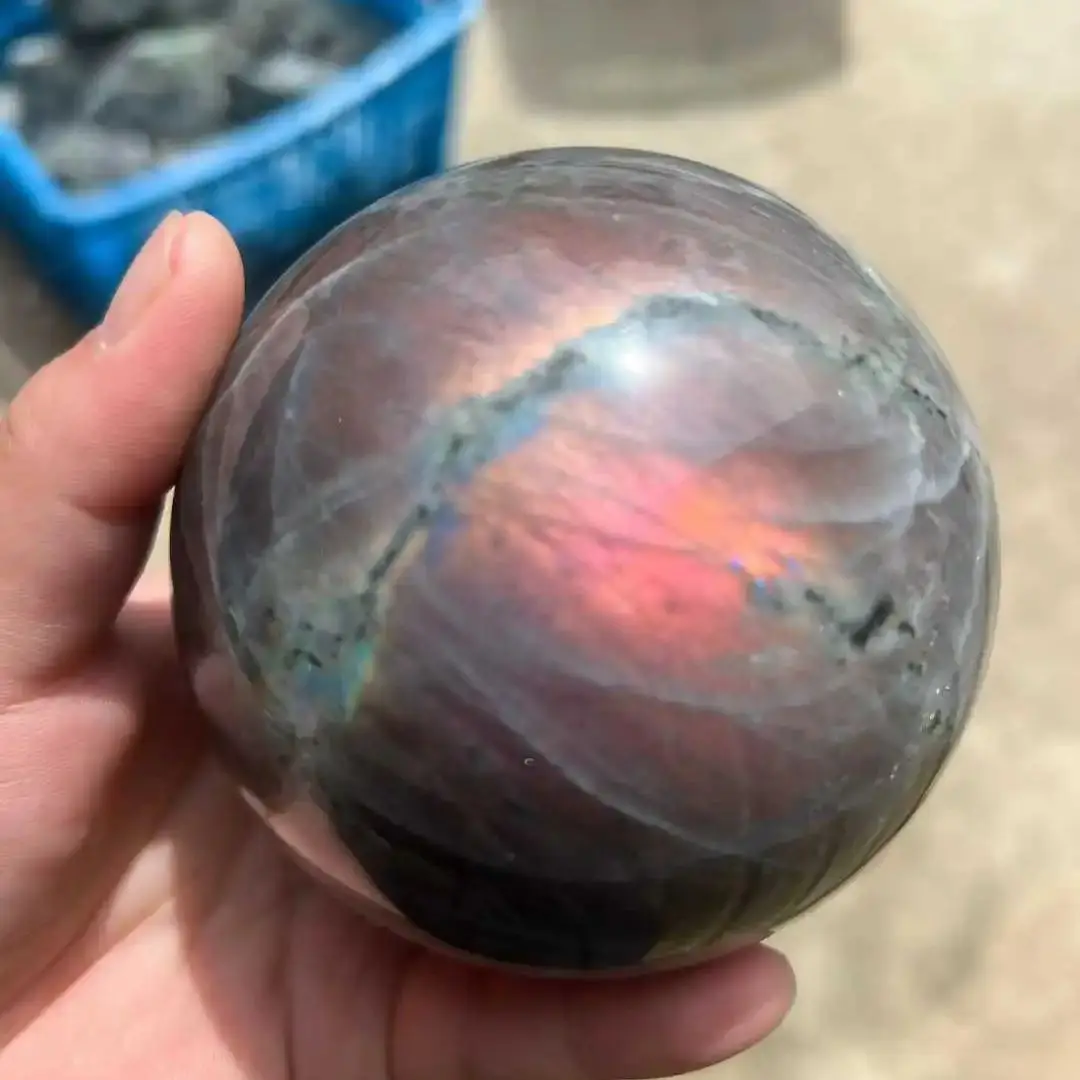 

7-10CM Colorful Flashed Natural Labradorite Crystal Sphere Moon Stone Ball Mineral Quartz Healing Energy Gemstones Bedroom Decor