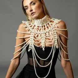 Ladies Sexy Pearl Shawl Layered Tribal Wind Hollow Woven Fashion Jewelry Body Chain