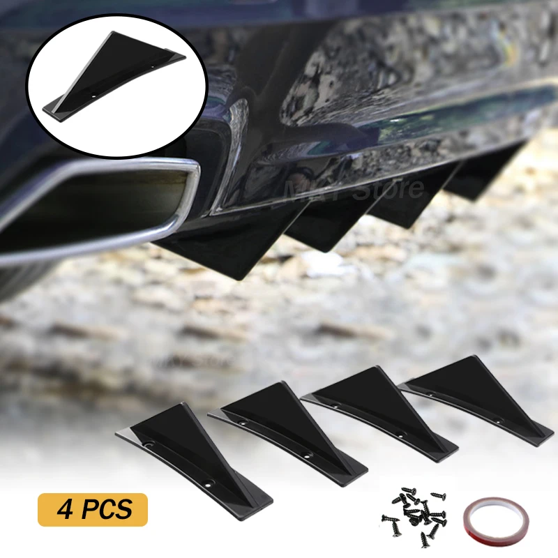 

4pcs Universal Black Car Modified Rear Bumper Diffuser Spoiler ABS Rear Bumper Lip Diffuser Anti-collision