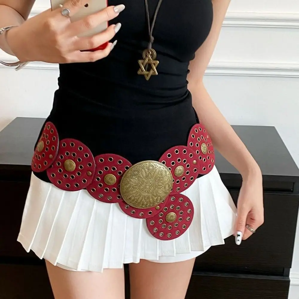 

Personality Metal Round Buckle Belts Wide Y2K Hollow Out Belts Jeans Decor Baroque Style Metal Buckle Belts Women