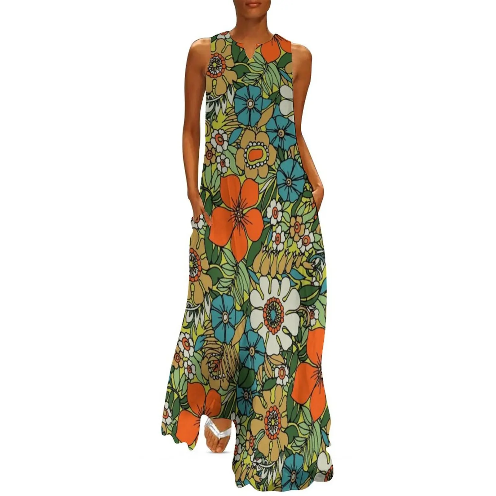 

70s Plate Long Dress summer clothes for women women's summer clothing 2025 festival outfit women Dress