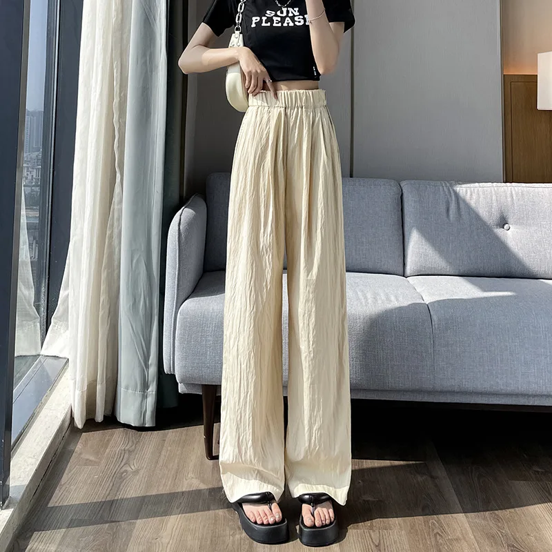 High Waist Straight Leg Casual Pants Women's Summer New Korean Style Slimming Texture Smooth Lazy Long Trousers
