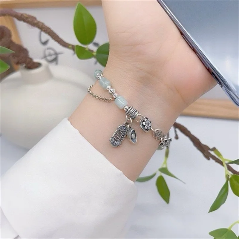 

Sterling Silver Bracelet S925 For Woman Female Girl Jadeite Original Manual Lovers Retro Style Popular Fashion Boutique Jewelry