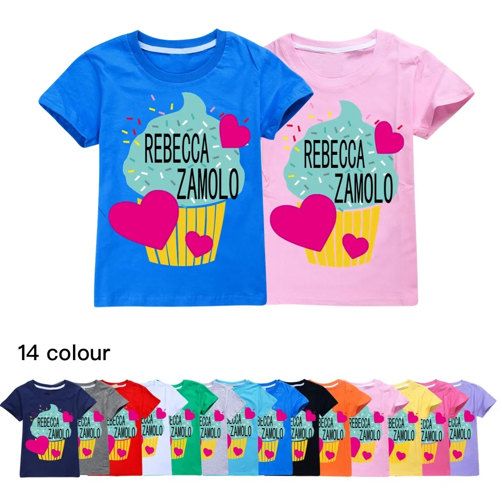 REBECCA ZAMOLO-Camiseta informal de dibujos animados para niños, ropa 100% de algodón, a rayas, Tops1518