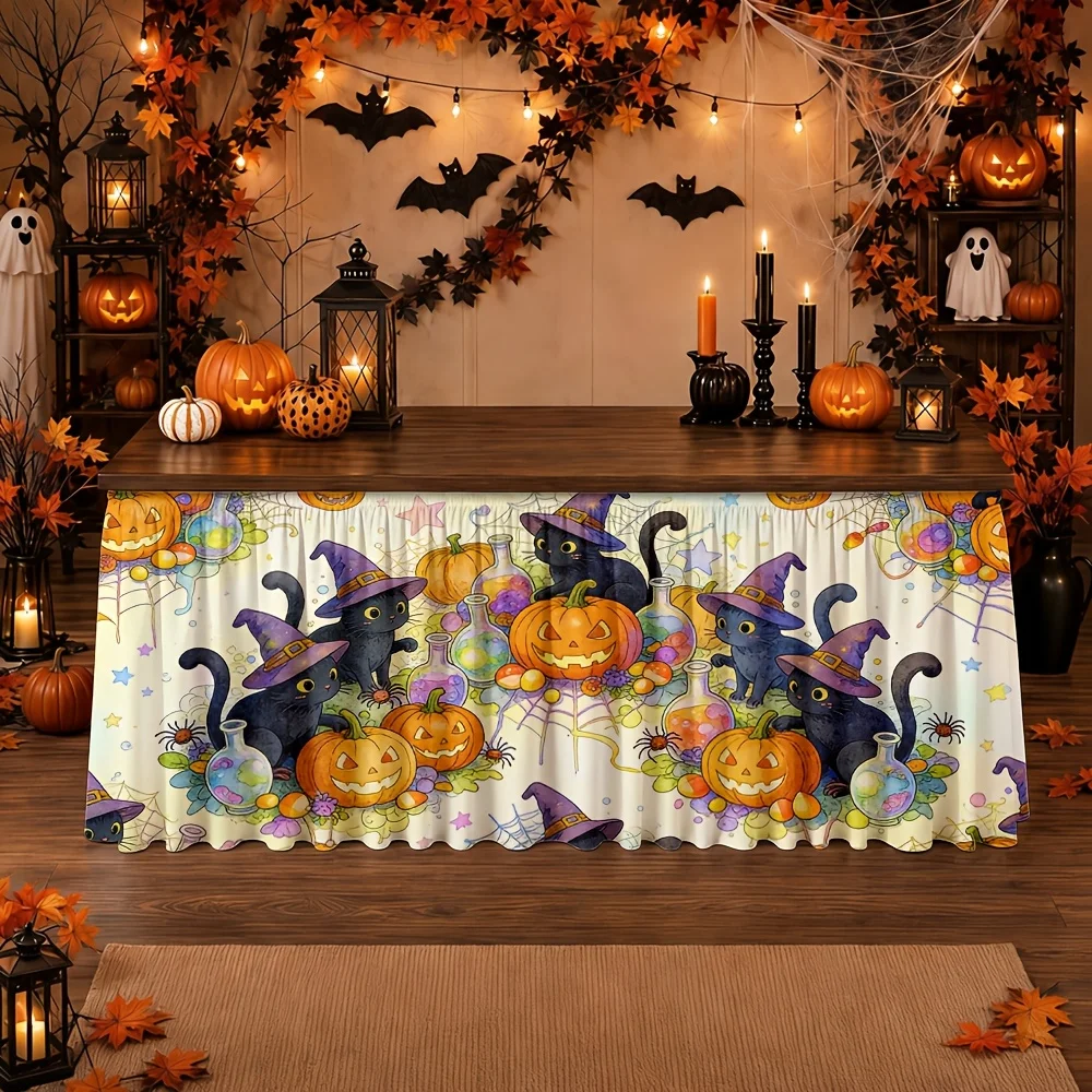 1 piece of Halloween table skirt - printed design - festive atmosphere - mysterious and quirky - playful decoration