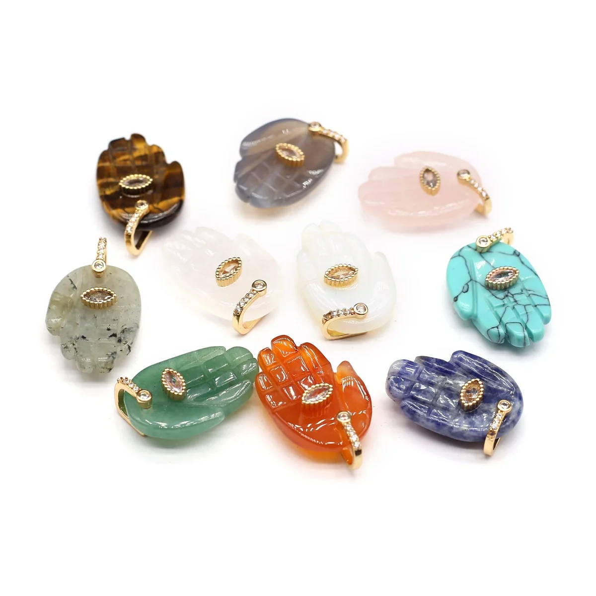 Natural Stone Buddha Hand Shape Reiki Healing Demon Eye Pendant Jewelry Making DIY Necklace Earrings Accessories Gifts image 2
