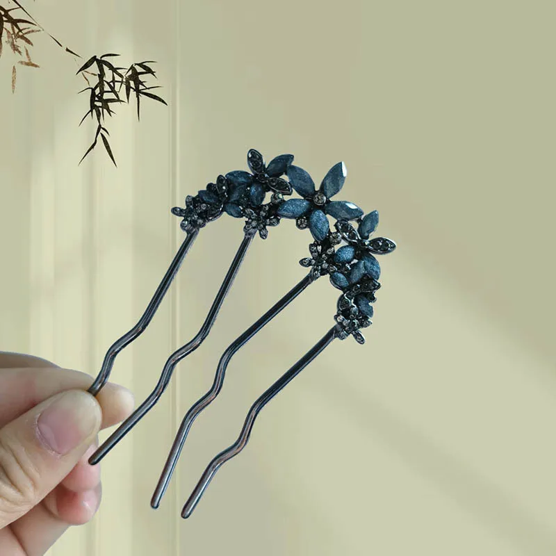 

Water diamond flower hairpin, women's U-shaped hairpin, new Chinese-style high-end cheongsam hair accessory