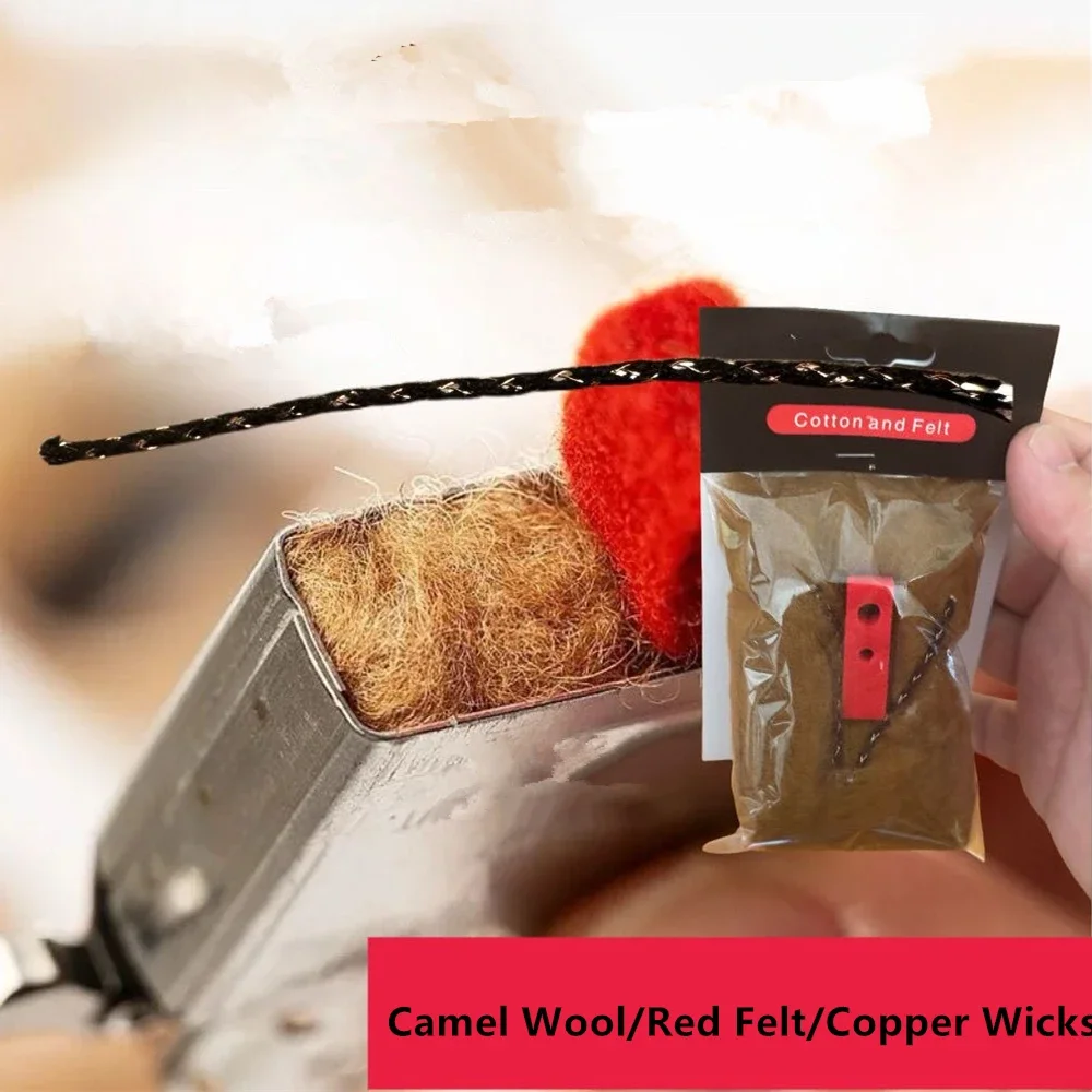 ¡2 juegos! Lana de camello, fuerte almacenamiento de aceite, algodón absorbente/mecha de cobre dorado negro/fieltro rojo para accesorios de repuesto de encendedor Zippo