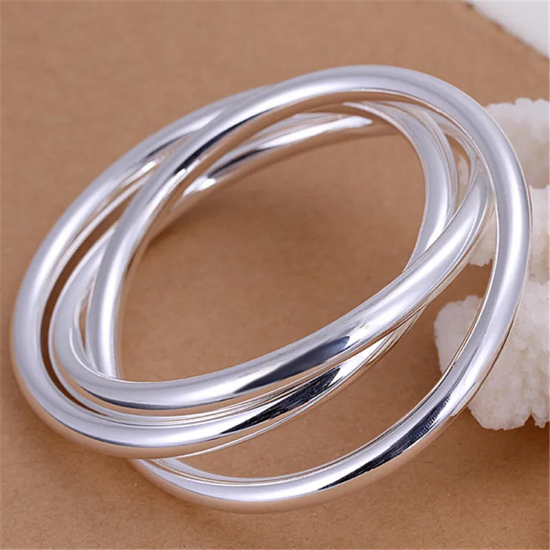 925 Sterling Silver Bracelet Bangles Women Three Lines Smooth High Quality Solid Bracelet Bangles Fashion Jewelry