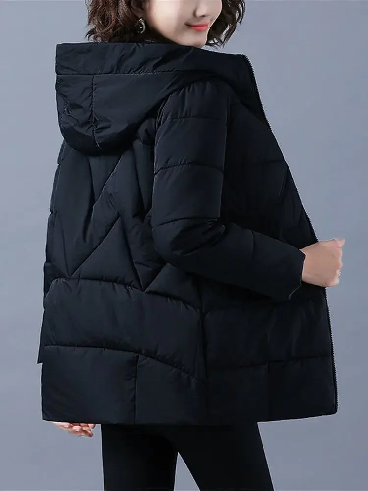 Chaqueta de invierno 2024 para mujer, Parkas cálidas, abrigo grueso para mujer, prendas de vestir largas acolchadas de algodón con capucha, chaqueta de nieve holgada a la moda para mujer 4XL