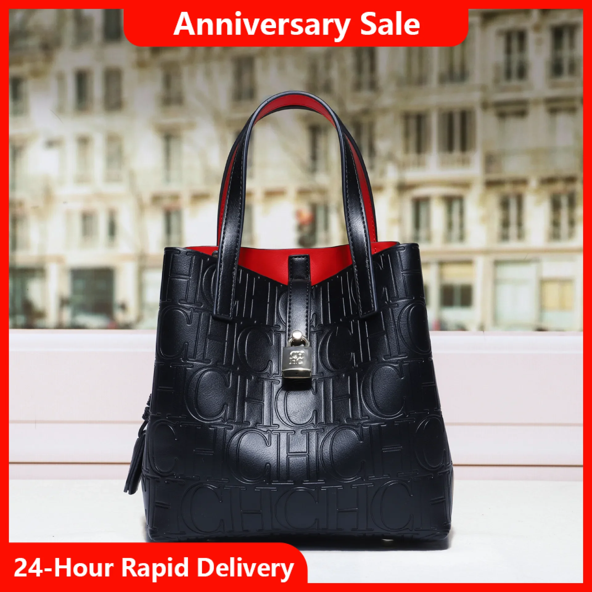 

CH Large Capacity Handbag Luxury Brand Temperament Letter Print with Lock Design 2025 Trendy Women's Crossbody Bag