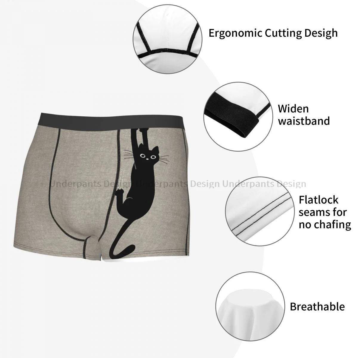 Black Cat Holding On Underpants Homme Panties Men\'s Underwear Sexy Shorts Boxer Briefs