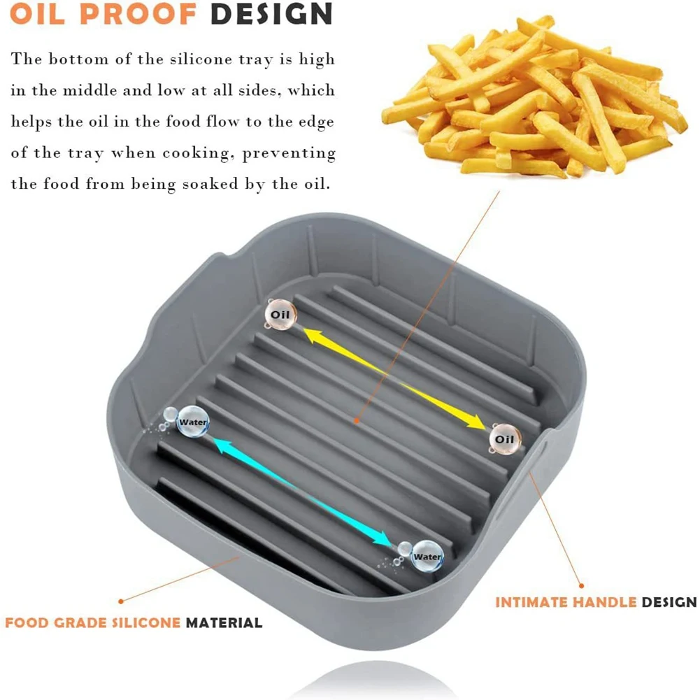 ABVT-Airfryer Silicone Pot Airfryer Reusable Liners With Heat-Proof Gloves For 5.5 QT Or Bigger Square Airfryer Basket