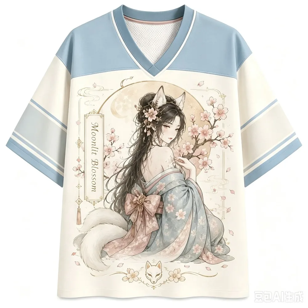 Sommermode Neues Retro-Kirschblüten-Fuchs-Elfen-Design 3D-Druck Y2K Outdoor-Freizeit-Fitness-Stil V-Ausschnitt Schnelltrocknendes T-Shirt Groß – Detail 9