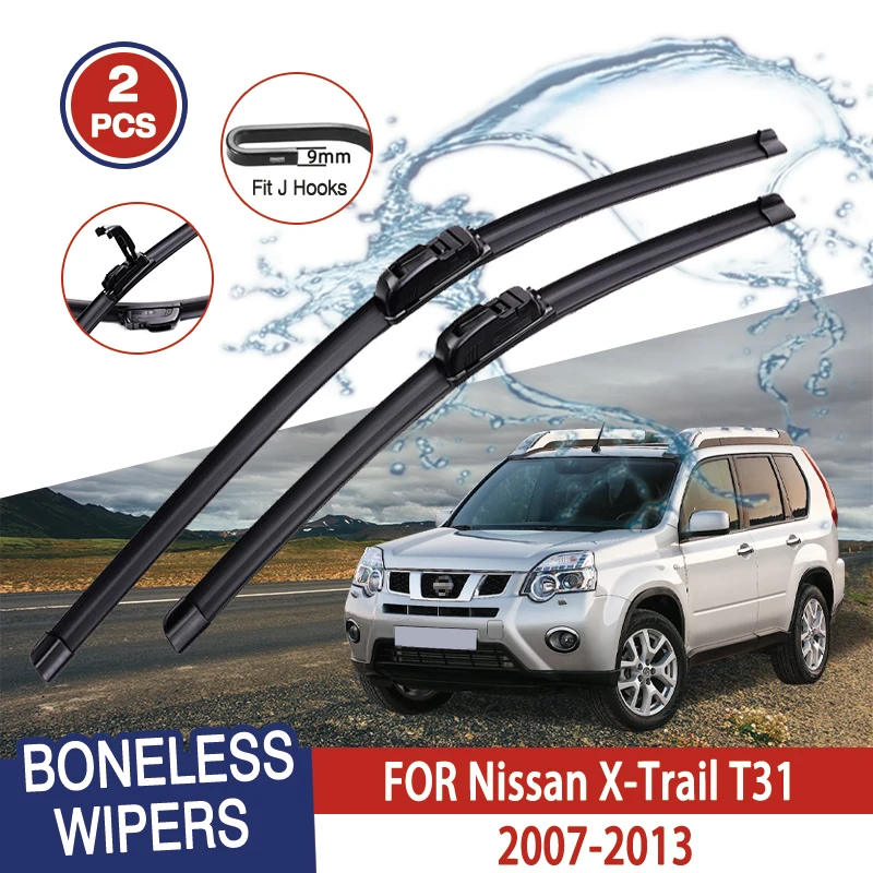 

For Nissan X-Trail T31 2007-2013 Car Windshield Wiper U-type Soft Rubber Frameless Bracketless Car Wipers 24"+16"