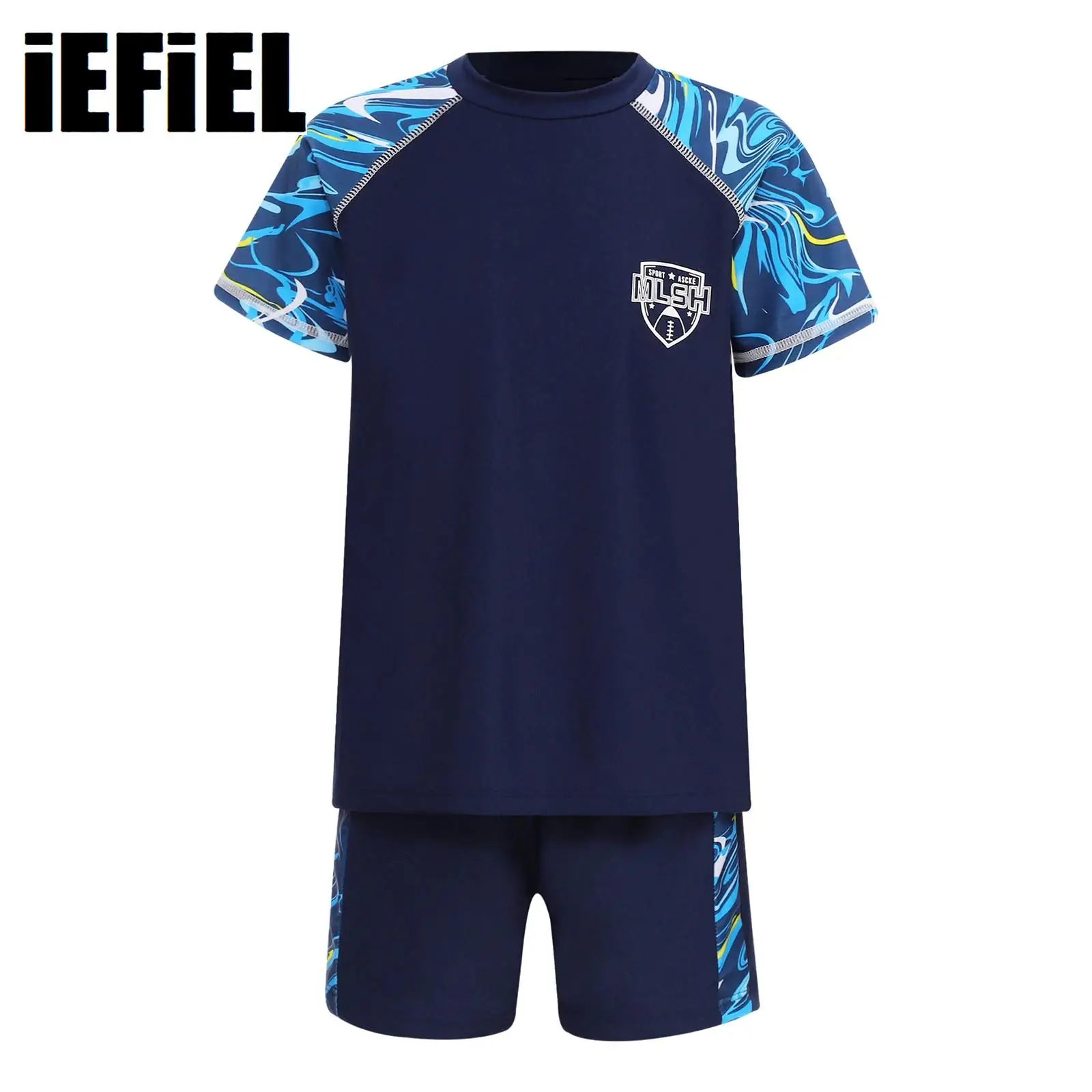 

Kids Print Swim Set Boys Two Piece Swimsuit Short Sleeve Swim Top And Shorts Camouflage Pool Beach Water Sport Bathing Suits