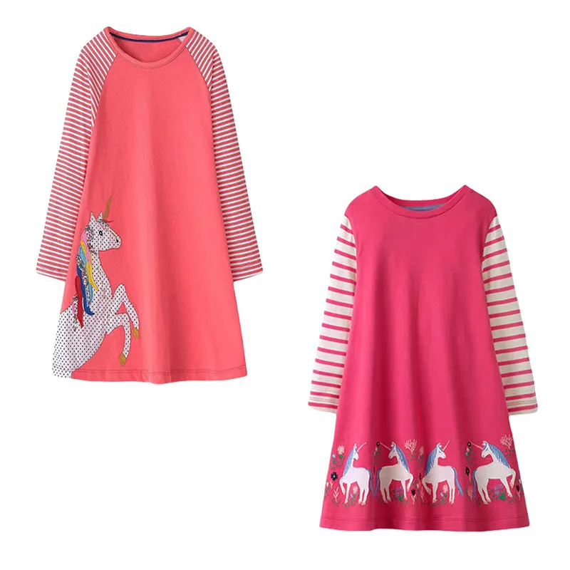 

Jumping Meters 3-7T Cotton Applique Children's School Dresses Animals Embroidery Long Sleeve Autumn Kids Preppy Style Dress