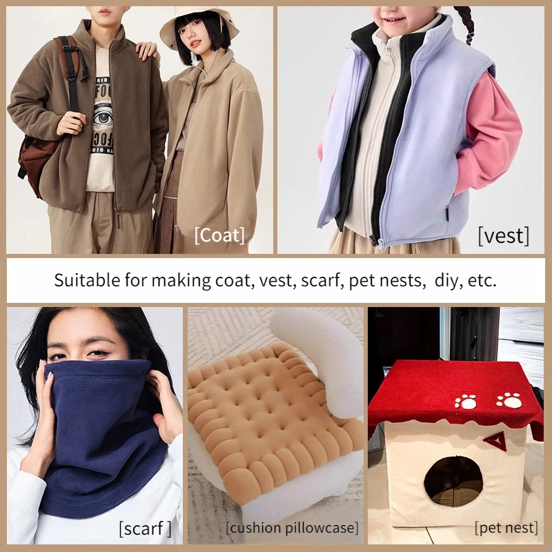 Thickend Polar Fleece Fabric By The Meter for Coat Vest Scarf Doll Pet Nest Sewing Cloth Fluffy Soft Elastic Warm Plain Camel