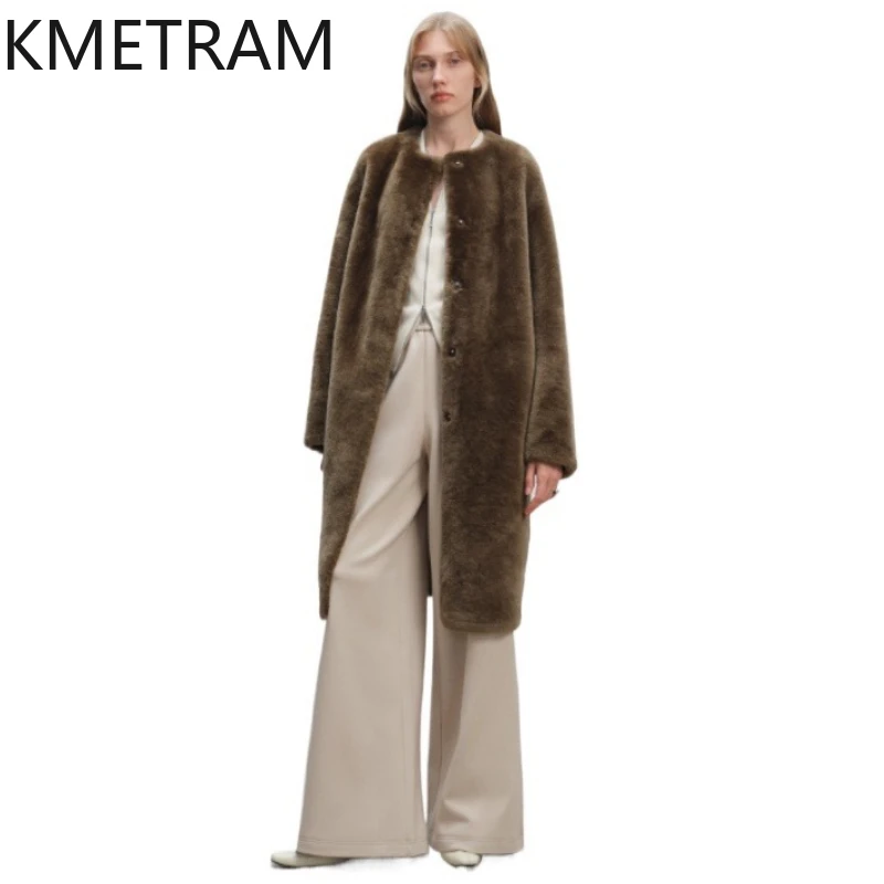 

Женская двусторонняя меховая куртка из натуральной меховой шерсти мериноса, роскошная свободная шуба из натурального меха, зимняя женская одежда 2025 шуба женская