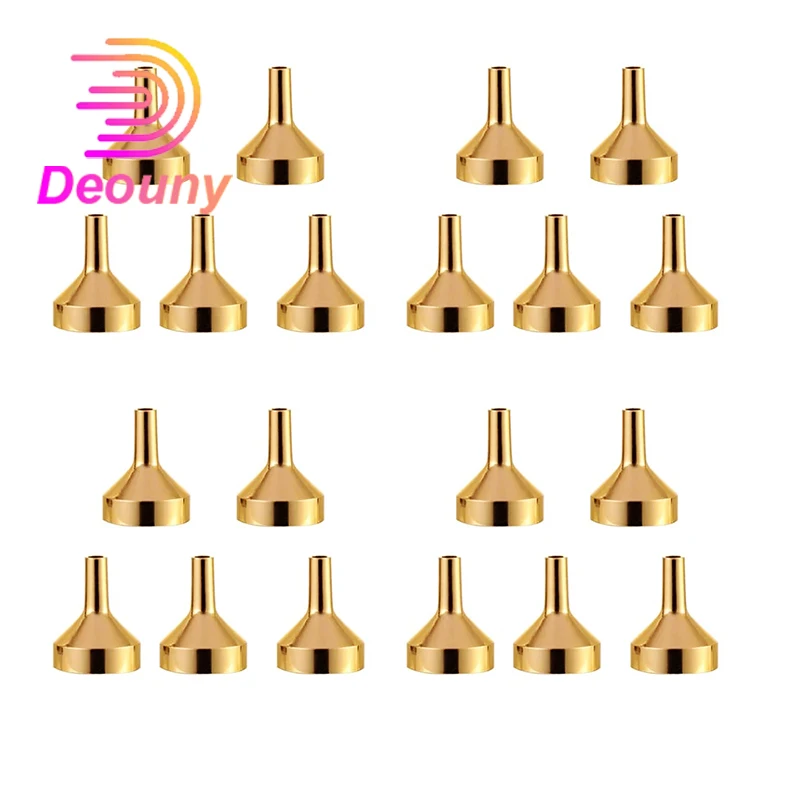 DEOUNY 10 PCS Gold Mini Metal Water Bottle Funnels For Filling Small Bottles Transferring Liquid Refill Perfume Essential Oil
