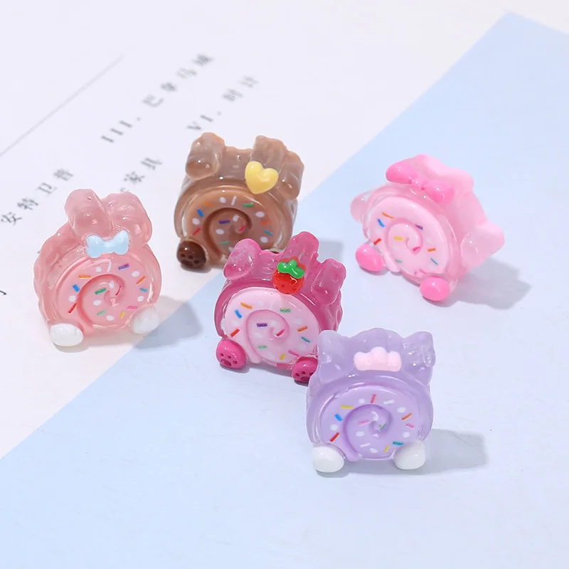 New 10pcs Kawaii Snail Cake Resin Cabochons Transparent Sweet Swiss Cake Resin Decoration Accessories for Woman Handmade Crafts