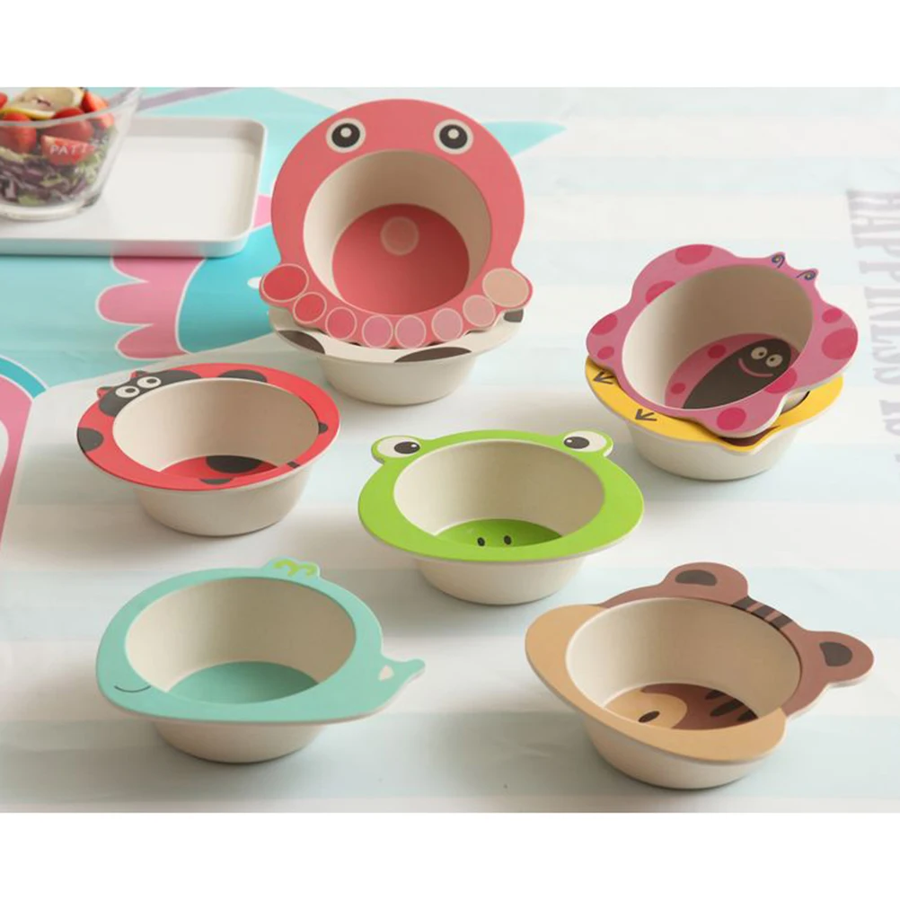 

Children Bowl Baby Feeding Bamboo Fiber Healthy Plates Cartoon Shape Wear Resistant Safe Dining Infant