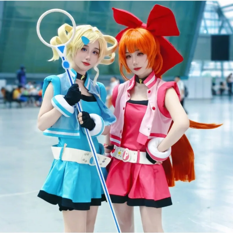 

Anime The Powerpuff Girls Cosplay Costume Super Flower, Fluffy Spinning Bubble Uniforms Full Set Carnival Party Dress Up Girls