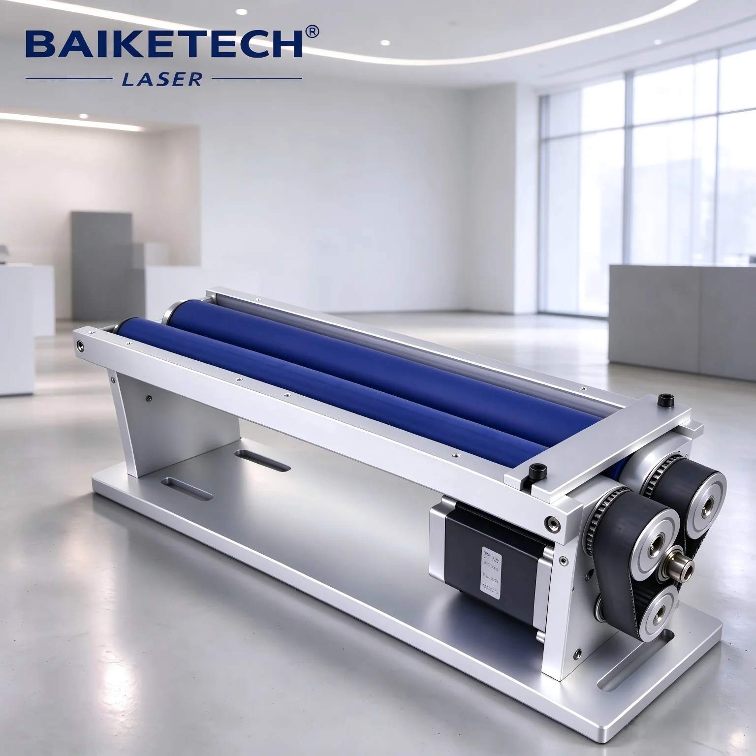 Blue Shaft Narrow Distance Rotary Axis for Laser Marking Engraver, Engraving Length 10-600mm, Diameter 8-120mm Round Workpiece