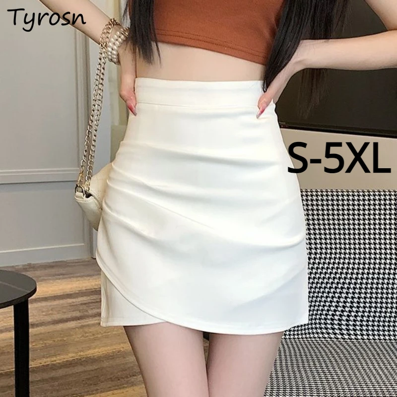 

Mini Skirts Women Solid A-line Slim Hip Wrap S-5XL Spring Summer Folds Irregular Empire All-match Female Elegant Preppy Graceful