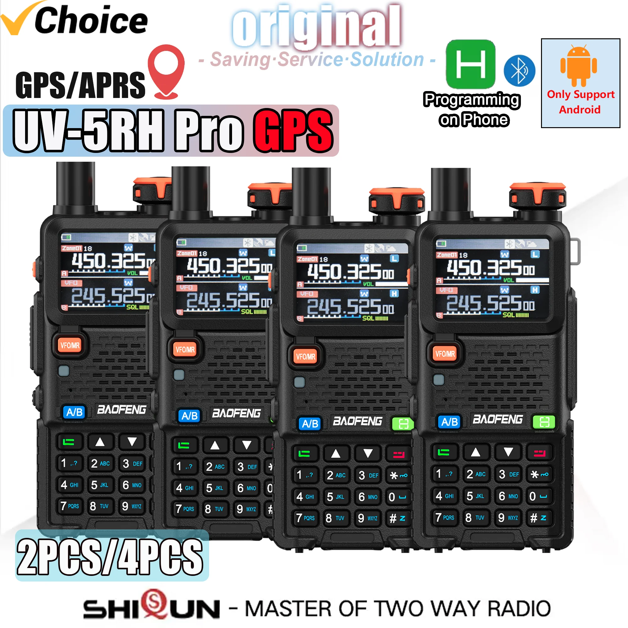 

2/4PCS Baofeng UV-5RH Pro GPS 10W Walkie Talkie Bluetooth Wireless APP Programming Multi Band USB-C Charging AM Long Range Radio