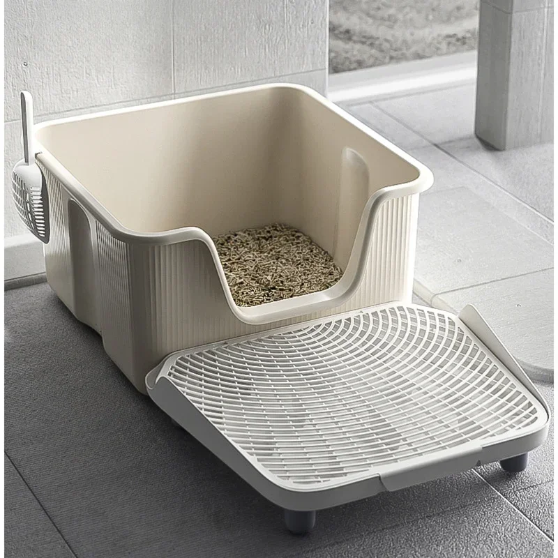 Large Square Cat Litter Box, Semi Enclosed Sandbox, Heighten, Anti Splash Toilet for Cat Sand, Leakage Pedal, Pet Accessories