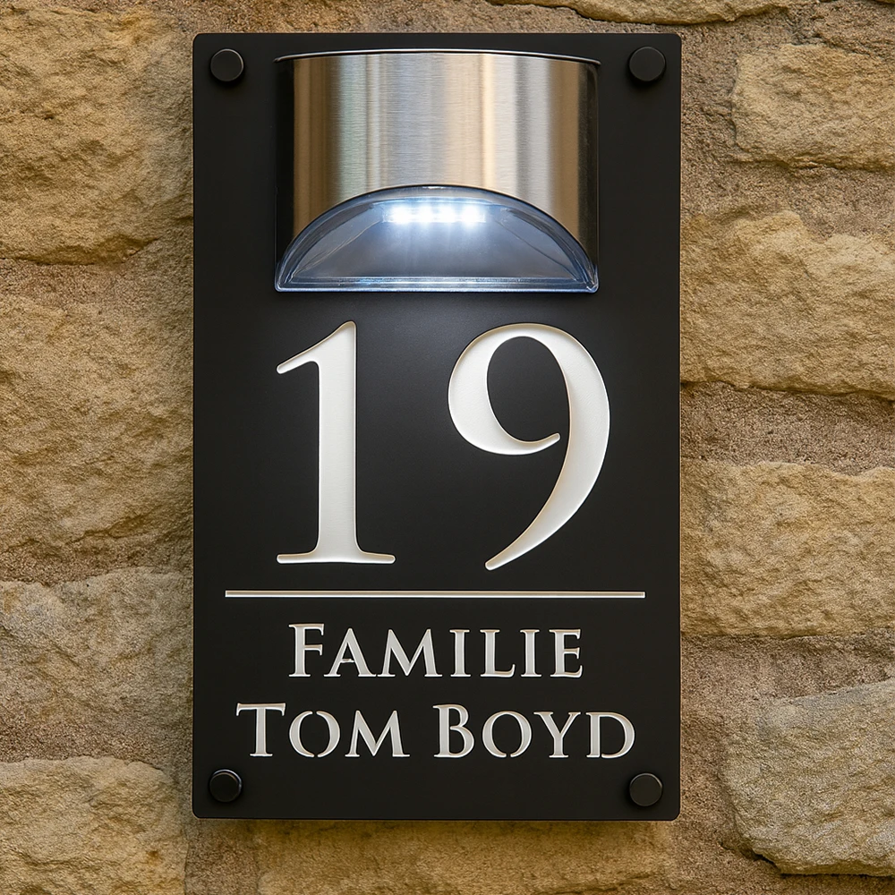 Современный персонализированный солнечный уличный светильник на заказ, знак с номером дома, лазерная резка, акриловая табличка с именем адреса, 3D светодиодная подарочная табличка для двора